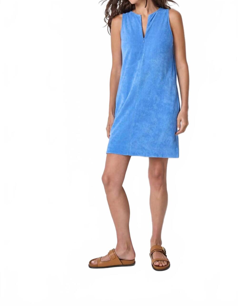 NEW LILLA P terry zip dress in marine blue